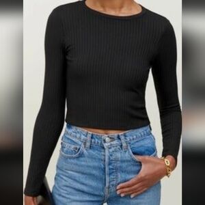 Reformation Black Ribbed Long Sleeve Top